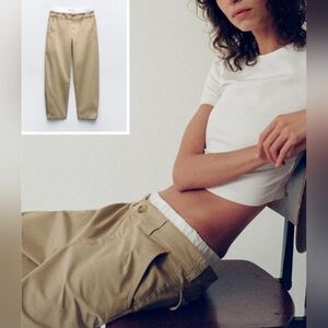 Zara Double White Waistband Boxer Khaki Chino Pants Size 34